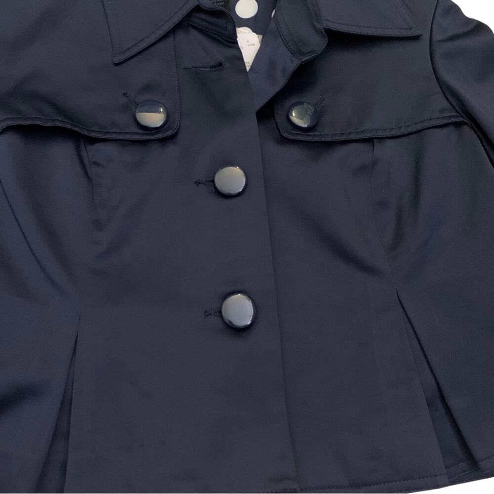 Elegant Navy Blue Satin Cropped Jacket Blazer Size Small Evening Twenty One - Picture 4 of 12
